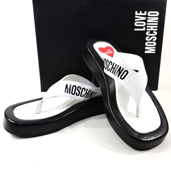 LOVE MOSCHINO 🇮🇹 WOMENS BLACK SOFT LEATHER COMFORT SANDALS - Picture 9 of 10